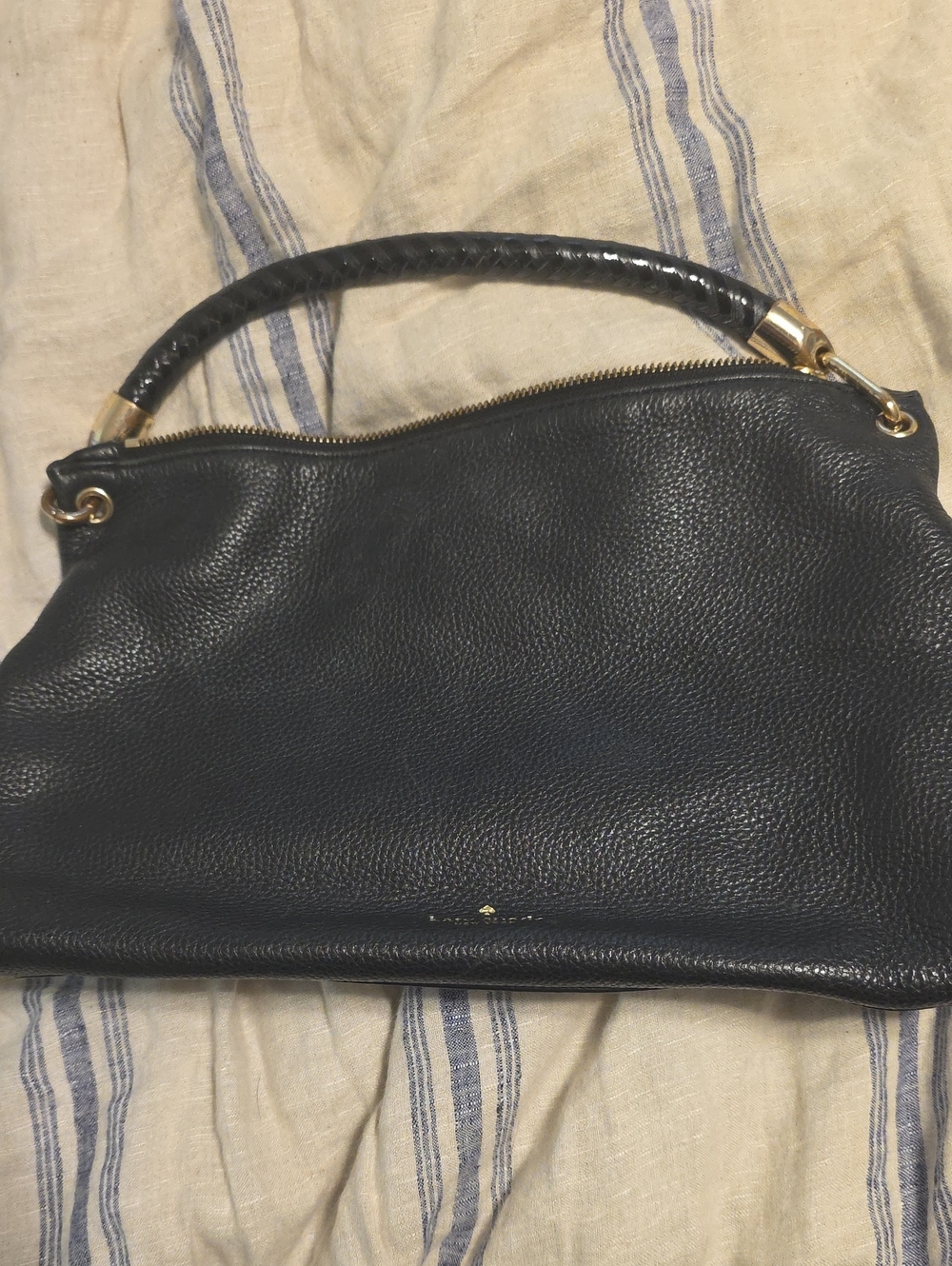 KATE SPADE Classic Black Leather Shoulder Bag with Braided Handle